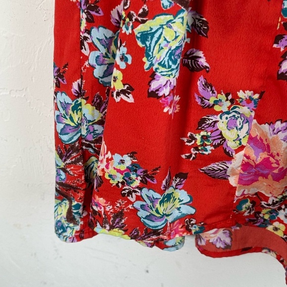 Roxy Orange Floral Slip Dress with Ruched Front Bodice and Gold Zipper Sz M - Picture 7 of 11